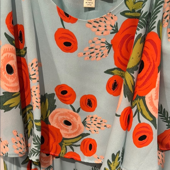 Floral Sleeveless Dress with Ruffle Overlay - Picture 3 of 5